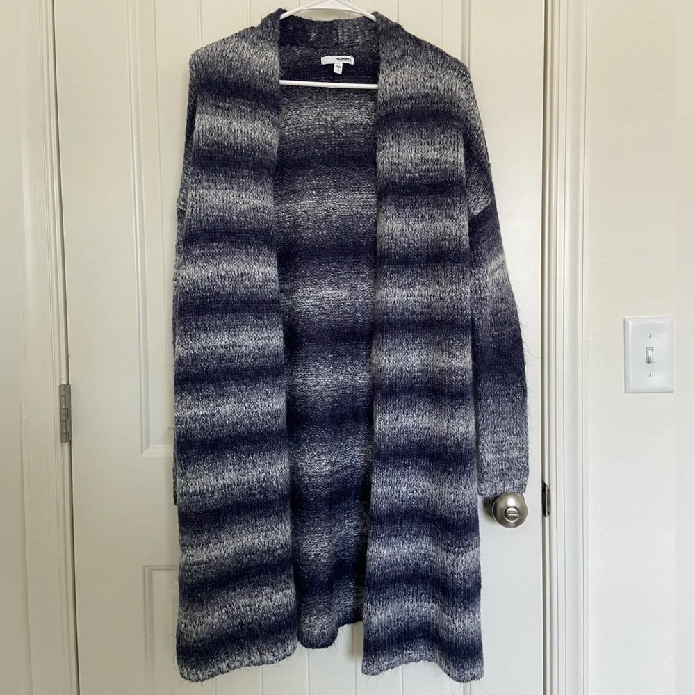 EUC | Sonoma women’s striped long thick knit open front cardigan — small - Picture 1 of 6